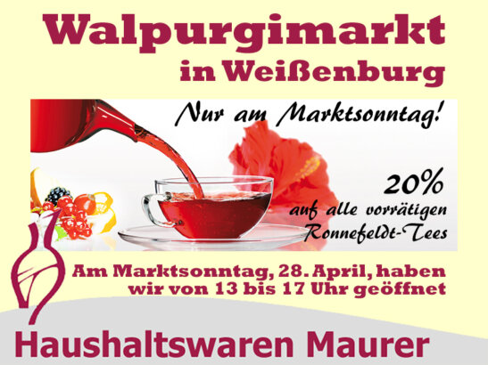 Abbildung Walpurgimarkt in  Weißenburg -  Wir haben geöffnet